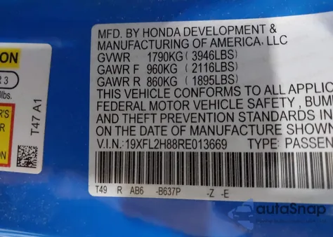 2024 Honda Civic Sport from USA, damaged, VIN 19XFL2H88RE013669